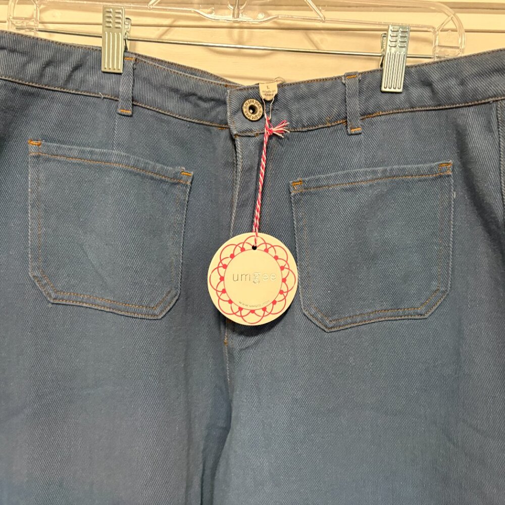 Umgee Wide Leg Denim Jeans Frayed Bottom Pants sz Large NEW NWT - Picture 5 of 6